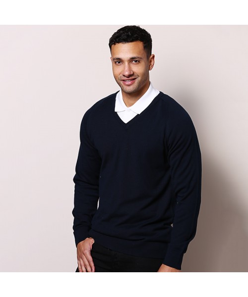 Plain V-neck fully fashioned jumper Maddins 14 Gauge